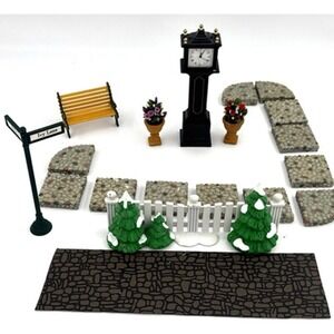 Dept 56 19-Piece Lot Snow Heritage Village -Picket Fence -Clock -Road Sign VTG